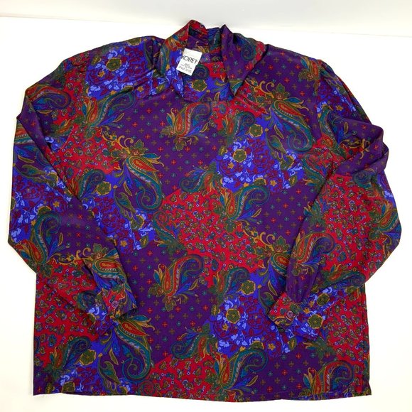 Vintage 90s Koret Paisley Print Secretary Blouse Sz 14 - Picture 11 of 16